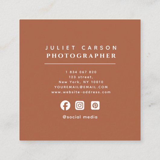 Abstracte Eenvoudige Terracotta Rustic Boho Vierkante Visitekaartje (Achterkant)