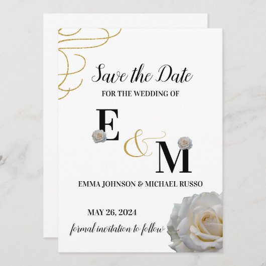 Abstracte eenvoudige witte roos letters bruiloft save the date (Voorkant / Achterkant)