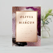 Abstracte Elegant Gold Cassis Plum Bruskes Folie Uitnodiging (Staand Voorkant)
