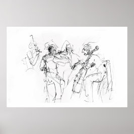 Abstracte Elegant Jazz Band Sketch - Premium Poster