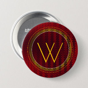 Abstracte Elegant Masculine Red Yellow Monogrammen Ronde Button 7,6 Cm