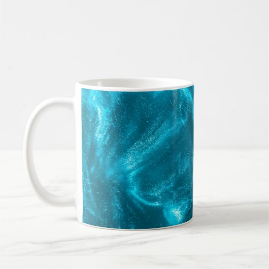 Abstracte elegant munt blauw glitter koffiemok (Links)