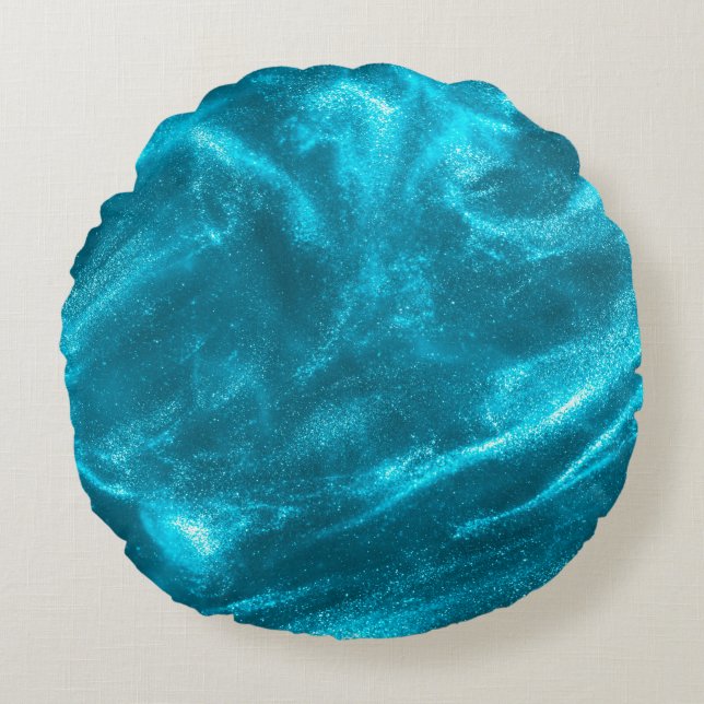 Abstracte elegant munt blauw glitter rond kussen (Voorkant)
