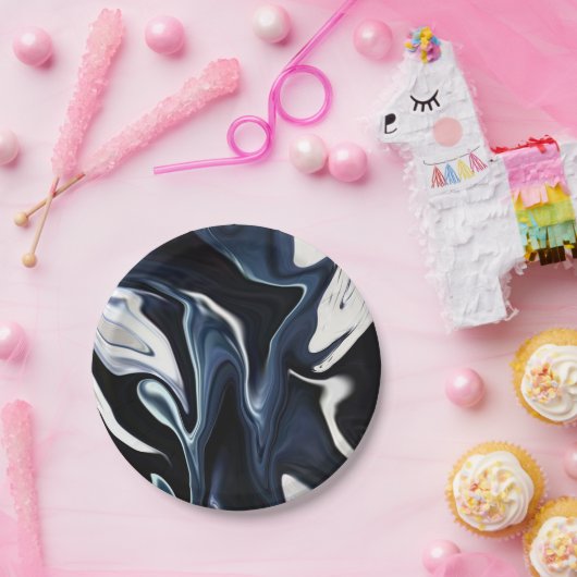 Abstracte elegant vloeibare marmer stromingstextuu papieren bordje (Feest)