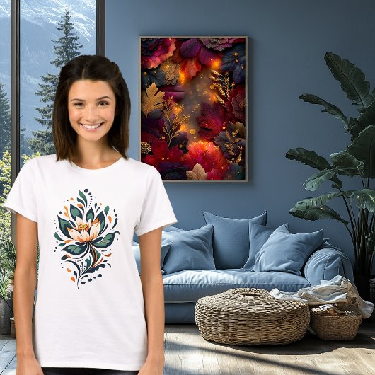 Abstracte Elegante Lotus Bloem Kunst T-shirt
