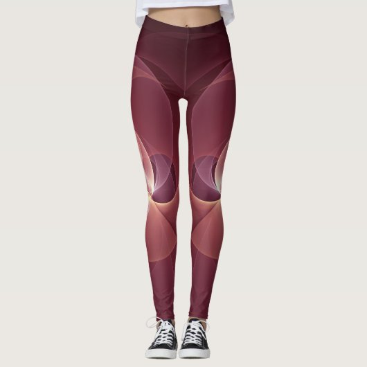 Abstracte Elegante Moderne Wijnrode Fractal Art Leggings (Voorkant)