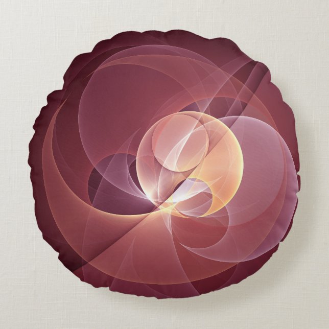 Abstracte Elegante Moderne Wijnrode Fractal Art Rond Kussen (Voorkant)