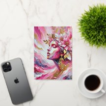 Abstracte Elegante vrouw gezicht roze bladeren pos