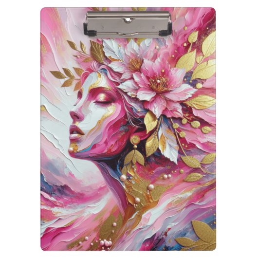 Abstracte Elegante vrouw gezicht roze bladeren pos Klembord (Voorkant)