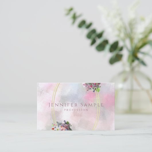 Abstracte Elegante Waterverf Bloemen Gouden Lijst  Visitekaartje (Staand voorkant)