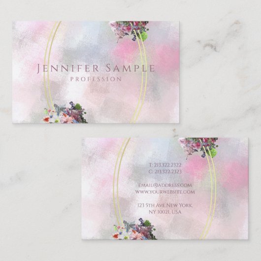 Abstracte Elegante Waterverf Bloemen Gouden Lijst  Visitekaartje (Voorkant / Achterkant)
