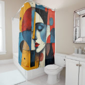 Abstracte elegantie: kunstenaarsvrouwenportret douchegordijn (In situ)