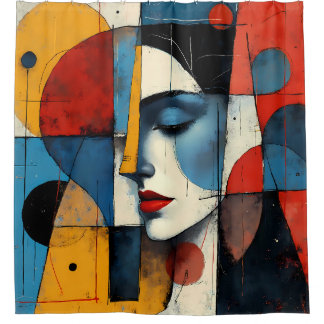 Abstracte elegantie: kunstenaarsvrouwenportret douchegordijn