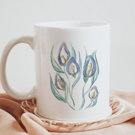 Abstracte Elegantie: Waterverf Paarse Calla Lilies Koffiemok