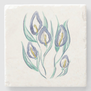 Abstracte Elegantie: Waterverf Paarse Calla Lilies Stenen Onderzetter