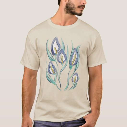 Abstracte Elegantie: Waterverf Paarse Calla Lilies T-shirt (Voorkant)