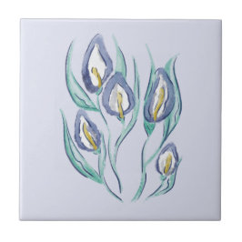 Abstracte Elegantie: Waterverf Paarse Calla Lilies Tegeltje