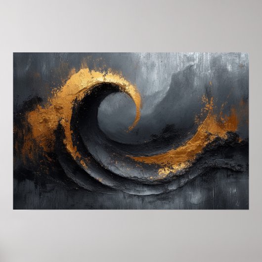 Abstracte elegantie: zwart, goud en grijze kunst poster (Voorkant)