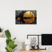 Abstracte elegantie: zwart, goud en grijze kunst poster (Thuiskantoor)