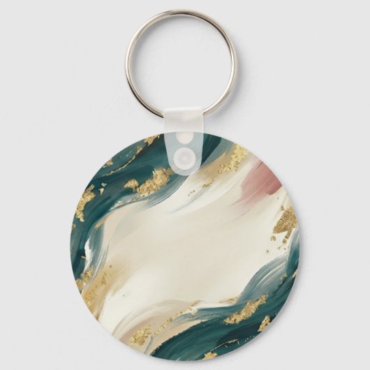 Abstracte Emerald & Goud Marmer Design Sleutelhanger (Voorkant)