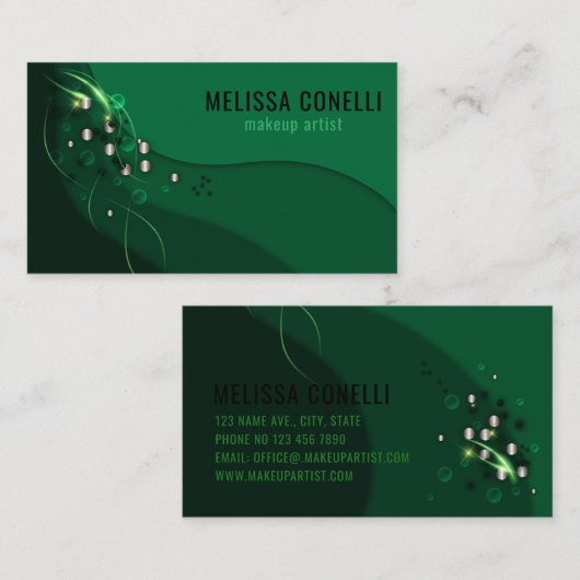 Abstracte Emerald Green Layout en Gold Ornamenten Visitekaartje (Voorkant / Achterkant)