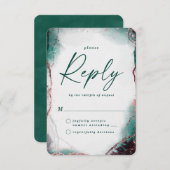 Abstracte Emerald Green Wedding RSVP Reageer Kaart (Voorkant / Achterkant)