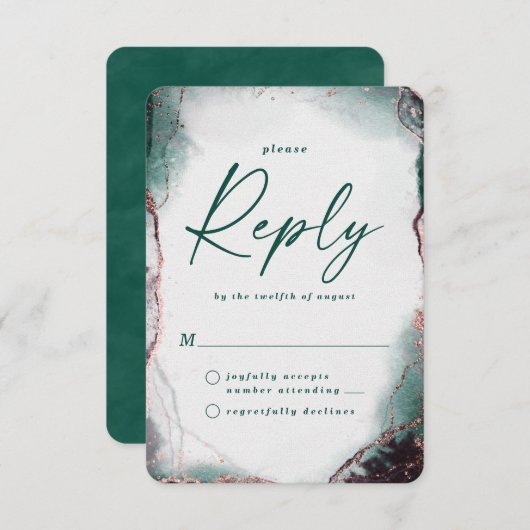 Abstracte Emerald Green Wedding RSVP Reageer Kaart (Voorkant / Achterkant)