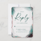 Abstracte Emerald Green Wedding RSVP Reageer Kaart (Voorkant)