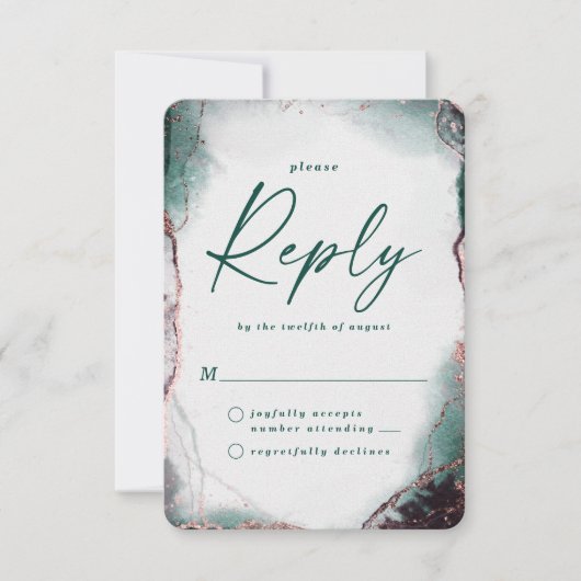 Abstracte Emerald Green Wedding RSVP Reageer Kaart (Voorkant)