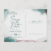 Abstracte Emerald Green Wedding Sla de datum op Aankondigingskaart (Achterkant)