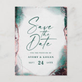 Abstracte Emerald Green Wedding Sla de datum op Aankondigingskaart (Voorkant)