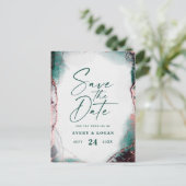 Abstracte Emerald Green Wedding Sla de datum op Aankondigingskaart (Staand voorkant)