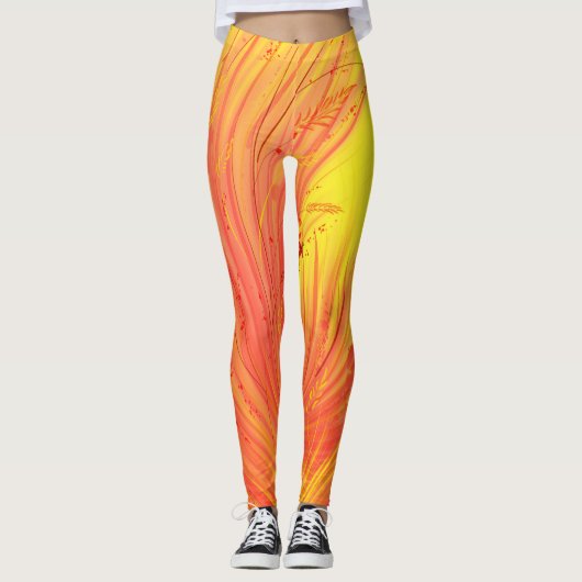 Abstracte Enchanted Garden geel sinaasappel Leggings (Voorkant)