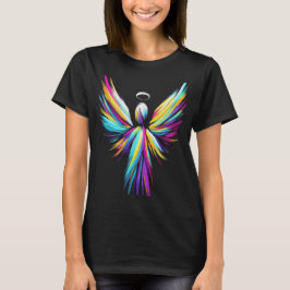 Abstracte engel op een zwarte T-shirt voor vrouwen