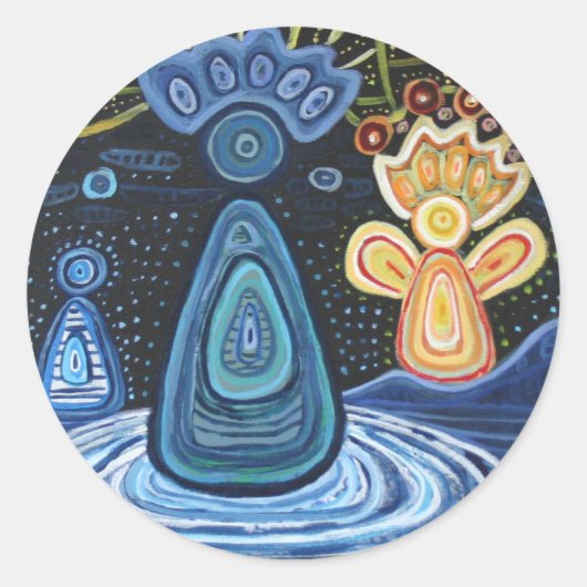 Abstracte engelen Aboriginal Sticker, glanzend Ronde Sticker (Voorkant)