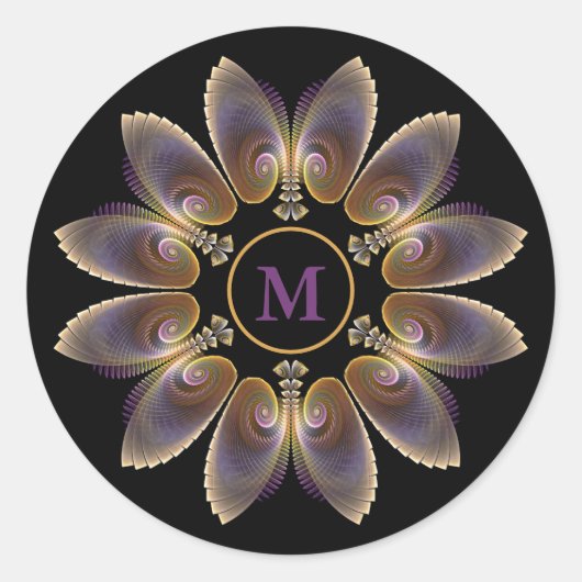 Abstracte engelenvleugels mandala fractal monogram ronde sticker (Voorkant)