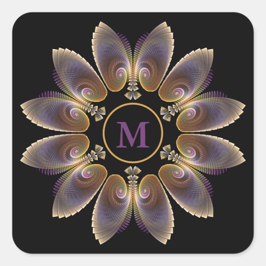 Abstracte engelenvleugels mandala fractal monogram vierkante sticker (Voorkant)
