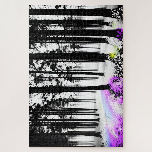 Abstracte Enigmatische Black and White Forest Bloo Legpuzzel (Verticaal)