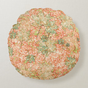 Abstracte esdoornbladeren op een gekrabde koraalac rond kussen