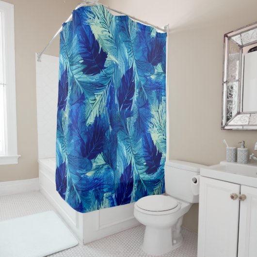 Abstracte esthetische waterverf blauw blauw blad douchegordijn (In situ)
