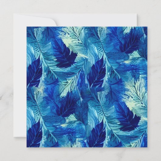 Abstracte esthetische waterverf blauw blauw blad feestdagenkaart (Voorkant)