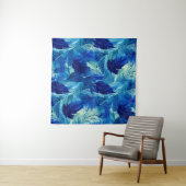 Abstracte esthetische waterverf blauw blauw blad wandkleed (In Situ (horizontaal))
