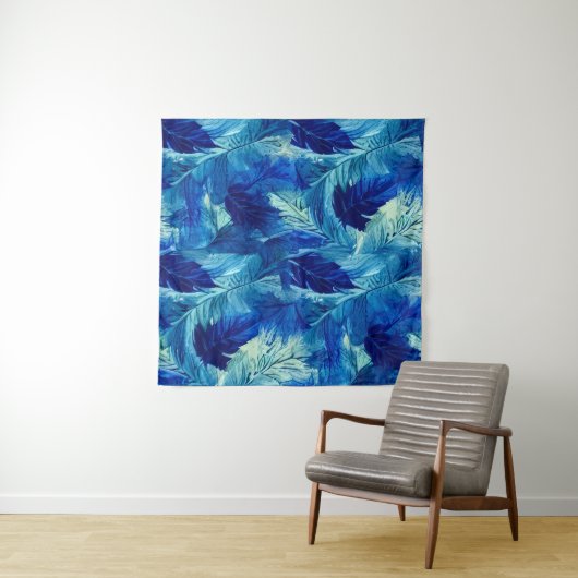 Abstracte esthetische waterverf blauw blauw blad wandkleed (In Situ (horizontaal))