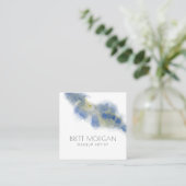 Abstracte Etheral Blue Waterverf Makeup Artist Vierkante Visitekaartje (Staand voorkant)