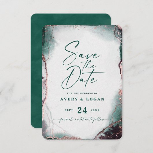 Abstracte Etherale Waterverf Emerald Wedding Save The Date (Voorkant / Achterkant)