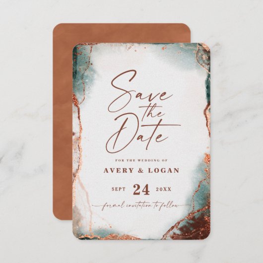 Abstracte etherale Waterverf Terra Cotta Wedding Save The Date (Voorkant / Achterkant)
