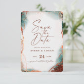 Abstracte etherale Waterverf Terra Cotta Wedding Save The Date (Staand voorkant)