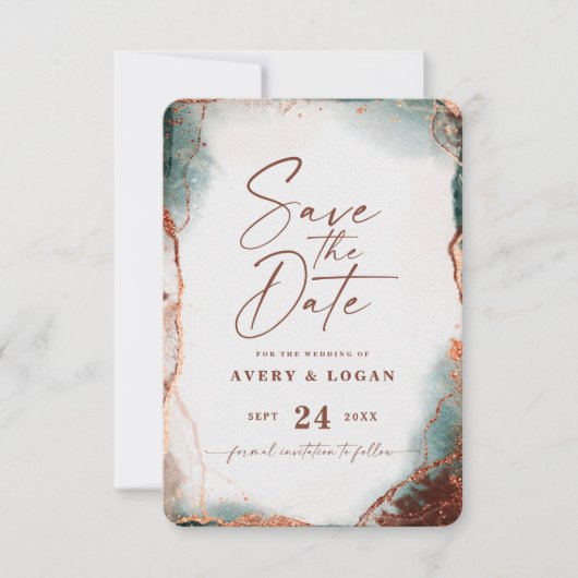 Abstracte etherale Waterverf Terra Cotta Wedding Save The Date (Voorkant)