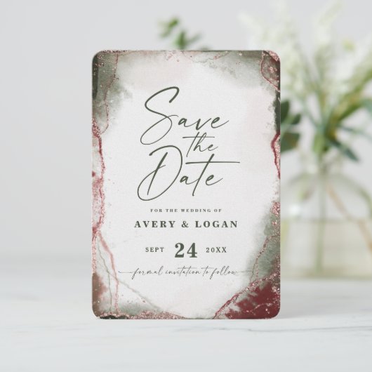 Abstracte Etherale Waterverf Terra Rosa Wedding Save The Date (Staand voorkant)