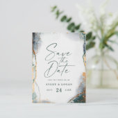Abstracte etherische groene gouden bruiloft save t aankondigingskaart (Staand voorkant)